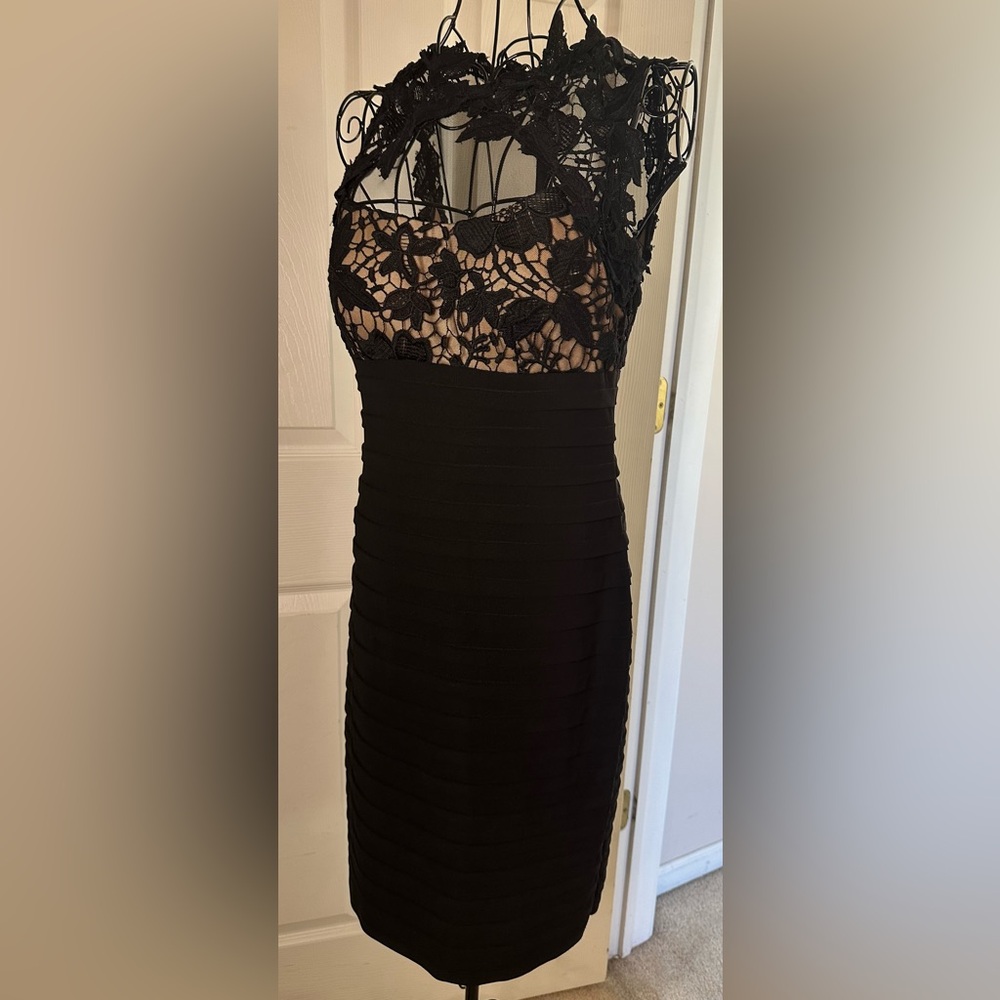 Betsy & Adam Black Lace Backless Dress